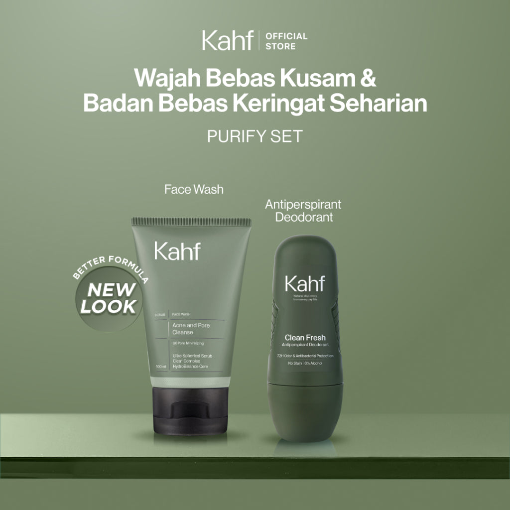 [KAHF BUNDLE 2IN1 PAKET PERAWATAN DAILY USE ESSENTIALS : WAJAH BEBAS KUSAM & BADAN BEBAS KERINGAT SEHARIAN] Paket Personal Care (Face Wash + Deodorant) - Suitable for Daily Use - Purify Set