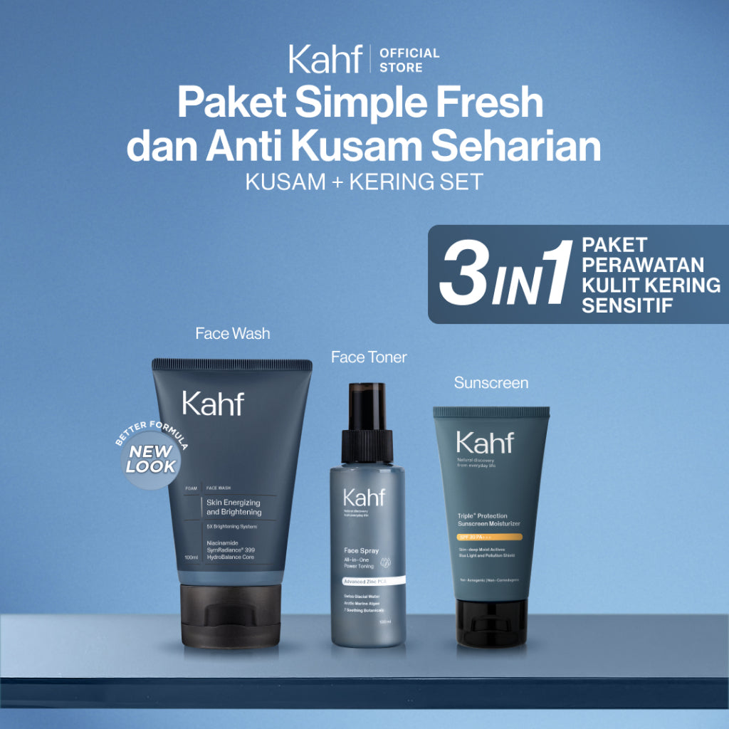[SPECIAL KAHF DECODE : PAKET PERAWATAN KULIT KERING SENSITIF] Paket Simple Fresh & Anti Kusam Seharian (Face Wash + Toner + Sunscreen) - 3in1 Bundle untuk Membuat Wajah Tetap Segar - Suitable for Daily Use