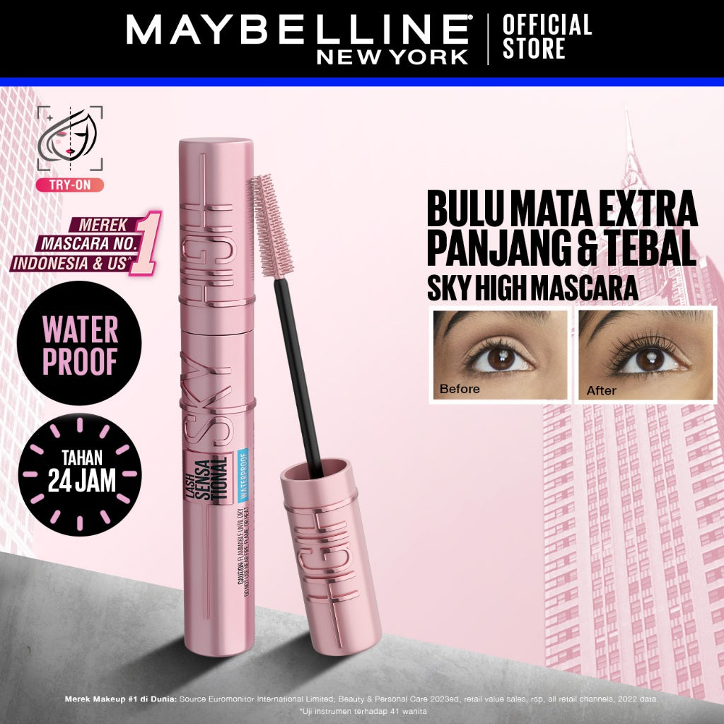 Maybelline Sky High Waterproof Mascara 6ml Maskara Eye Make up Black Bulu Mata Panjang Tebal Tahan 24 Jam Hypercurl Superstay Matte Vinyl Ink