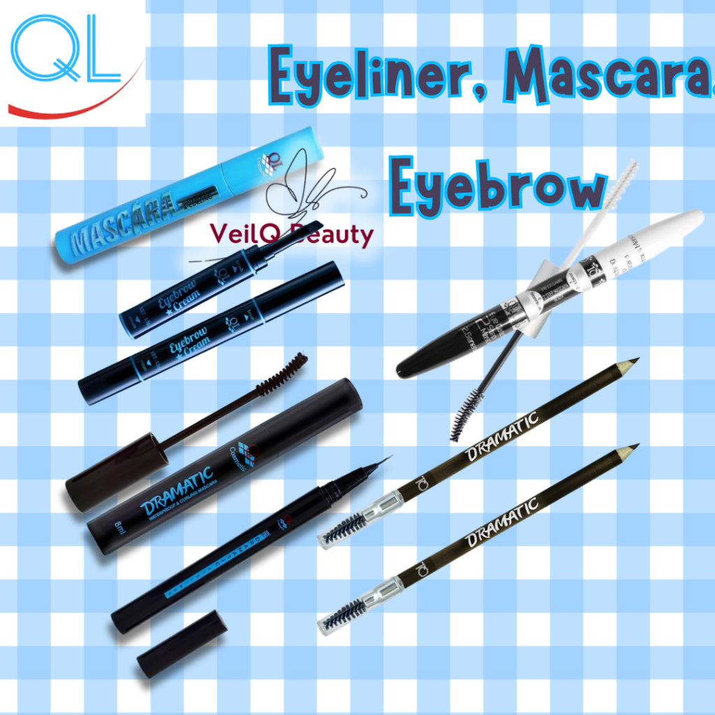 QL Eye Mascara Dramatic Eyeliner Eyebrow Waterproof Pencil Curling 2 Steps