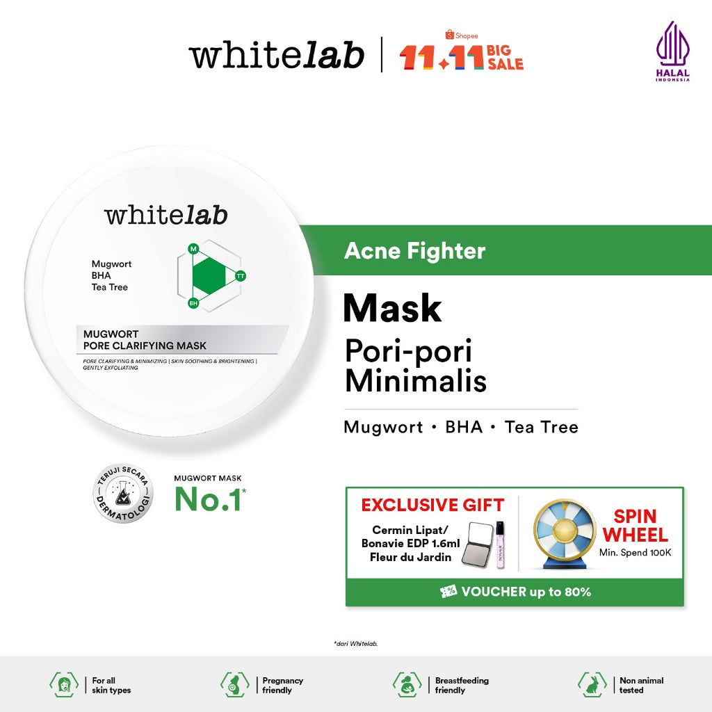 Whitelab Mugwort Pore Clarifying Mask - Masker Pori Pori Kecil Minimalis Bebas Jerawat dengan Mugwort BHA Tea Tree [BPOM]