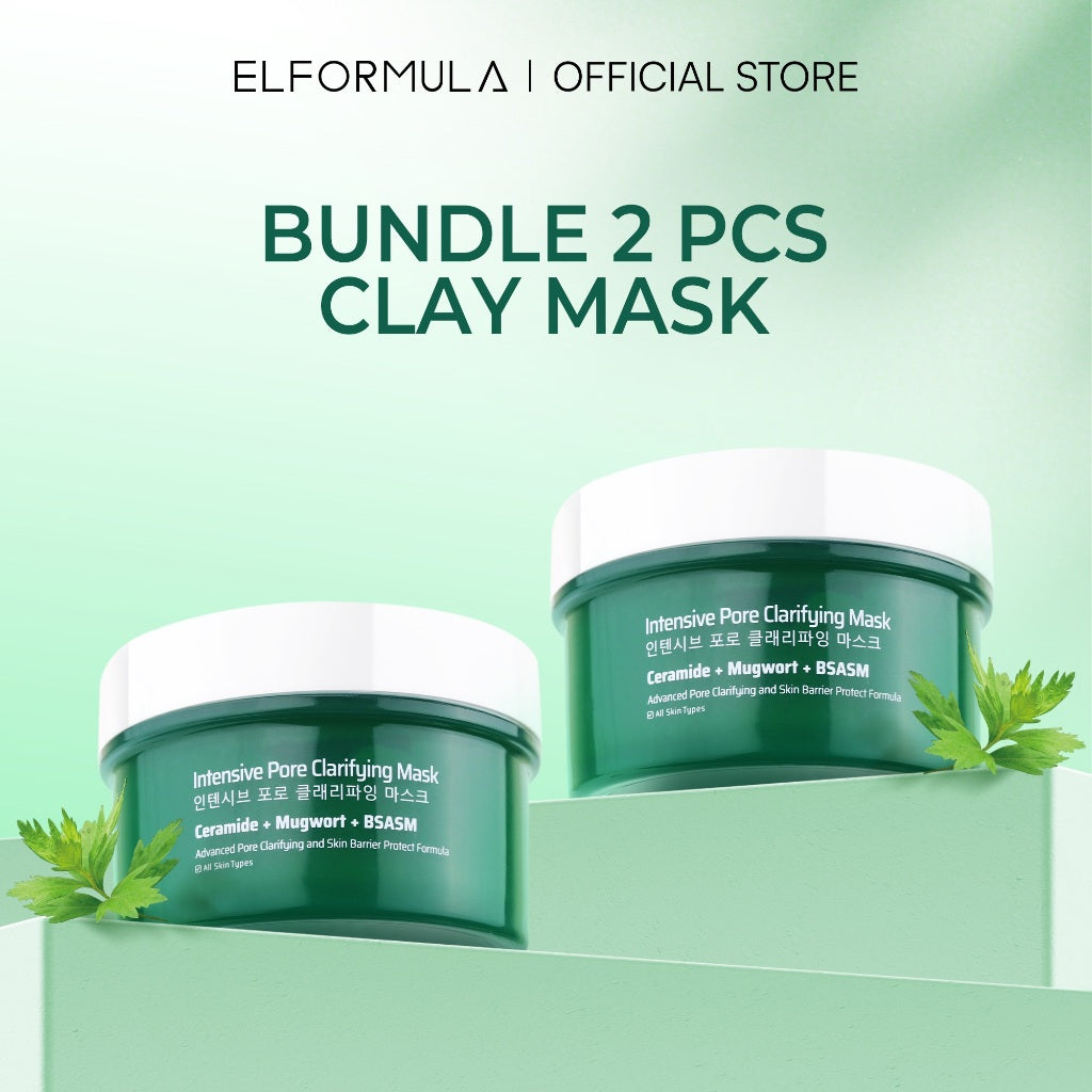 ELFORMULA Bundle 2pcs Intensive Pore Clarifying Mugwort Mask - Clay Mask Mud Mask Acne Pembersih Pori-pori Pores Eksfoliasi Wash off masker