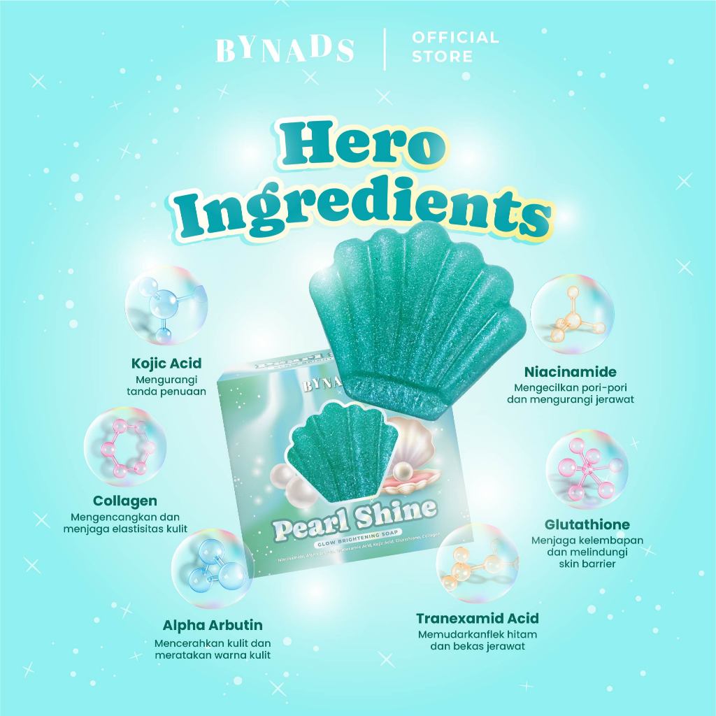 [NEW PACKAGING] Bynads Pearl Shine Glow Brightening Soap With 8% Niacinamide Sabun Batang Pencerah Badan Dan Wajah Face Soap By Bynads