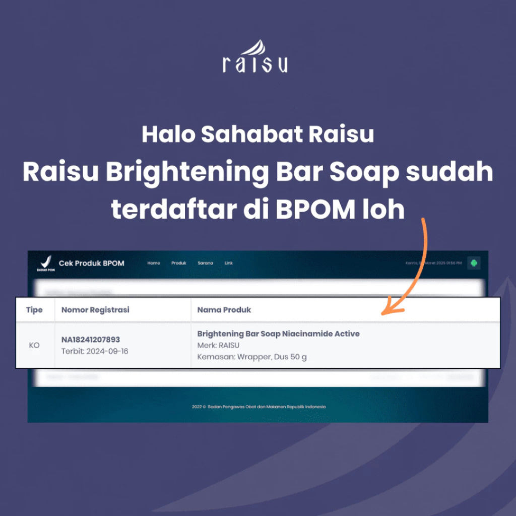 Raisu Brightening Soap Bar (Niacinamide) - Sabun Pencerah Kulit 1pc 50gr