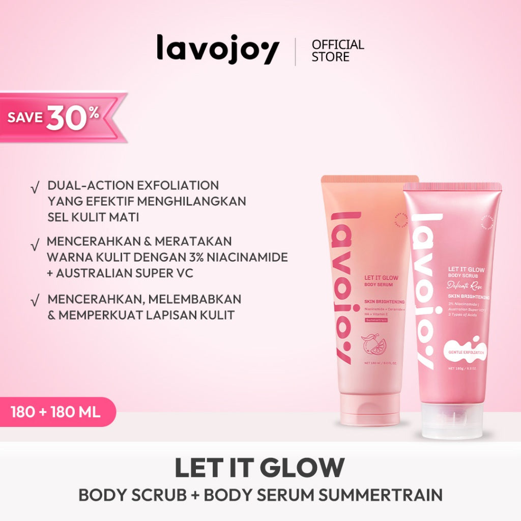 [NEW LAUNCH] Lavojoy Let It Glow Body Scrub DELICATE ROSE 180ML | Body Scrub Untuk Mencerahkan & Meratakan Warna Kulit Dengan 3% Niacinamide + Australian Super VC | Dual-Action Exfoliation Menghasilkan Kulit Yang Lebih Halus Dan Lembut