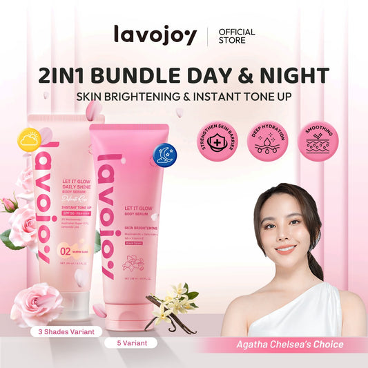 [BUNDLE DAY&NIGHT] Lavojoy Let It Glow Daily Shine Body Serum Instant Tone Up Delicate Rose with SPF 50 PA++++ & Body Serum Skin Brightening | Mencerahkan dan Melembabkan kulit |  Body Serum Siang dan Malam