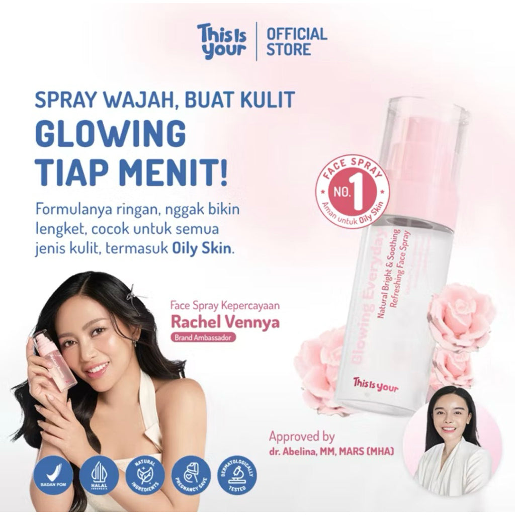 THIS IS YOUR - Glowing Everyday Shooting Refreshing Face Spray 75ml | Mengandung 2% Niacinamide, Rosa Canina, Centella Asiatica | Membantu Mencerahkan Wajah Cocok Untuk Kulit Kering, Berjerawat, dan Kusam
