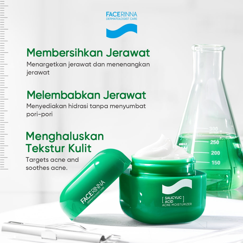 FACERINNA Complete Acne Solution 3pcs / 4pcs Skincare Set | Moisturizer + Serum + Toner + Cleanser | Anti Jerawat Acne Treatment Menghilangkan Bekas Jerawat Kulit Beruntusan Mencegah Jerawat Datang Lagi Calms Acnes & Prevents Breakout With Salicylic Acid