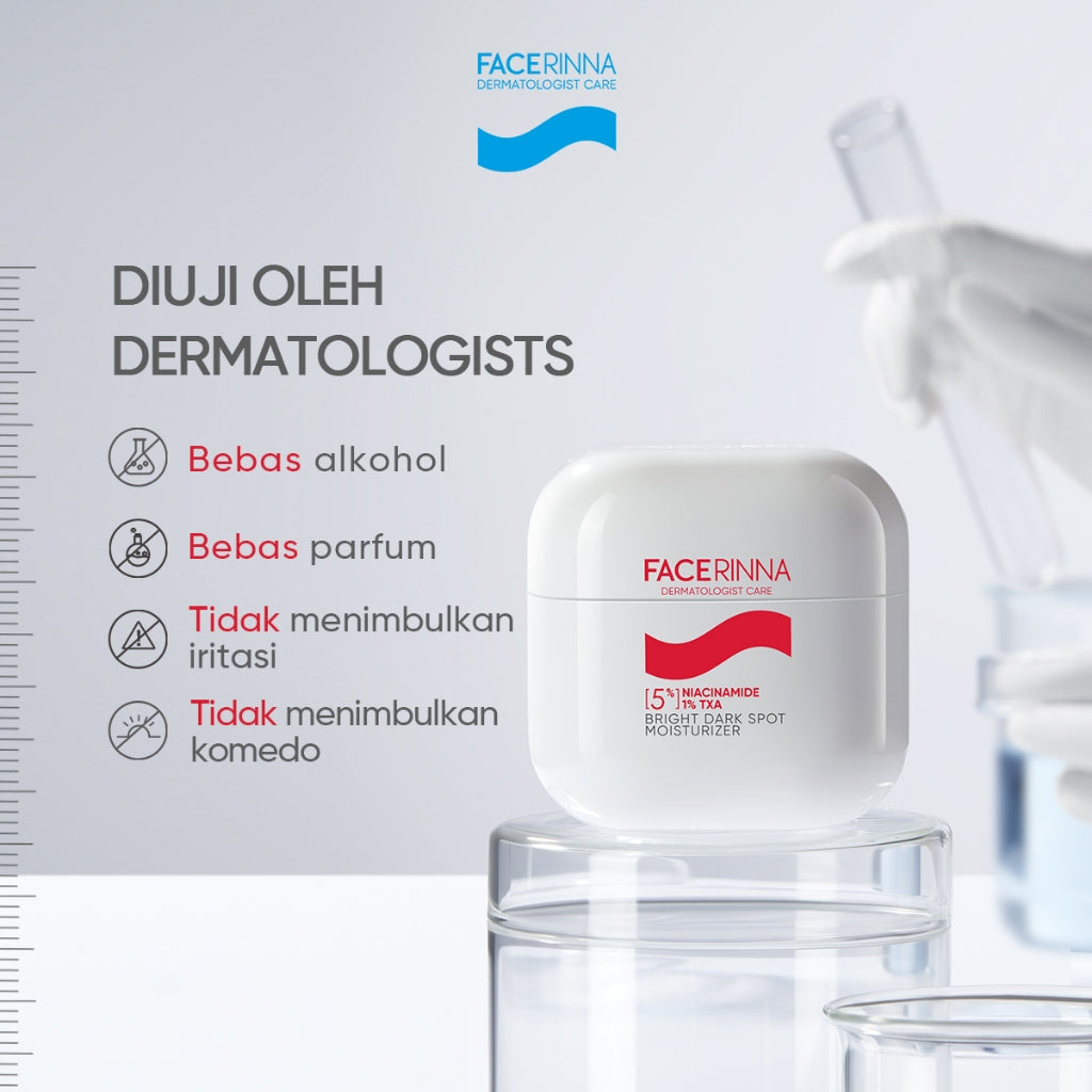 FACERINNA 5% Niacinamide 1% TXA Bright Dark Spot Moisturizer 30g | Brightening Cream Pencerah Wajah Krim Malam Samarkan Flek Hitam & Bekas Jerawat Menghaluskan Tekstur Kulit Skincare BPOM Pencerah Wajah Day Cream Night Cream & Berminyak