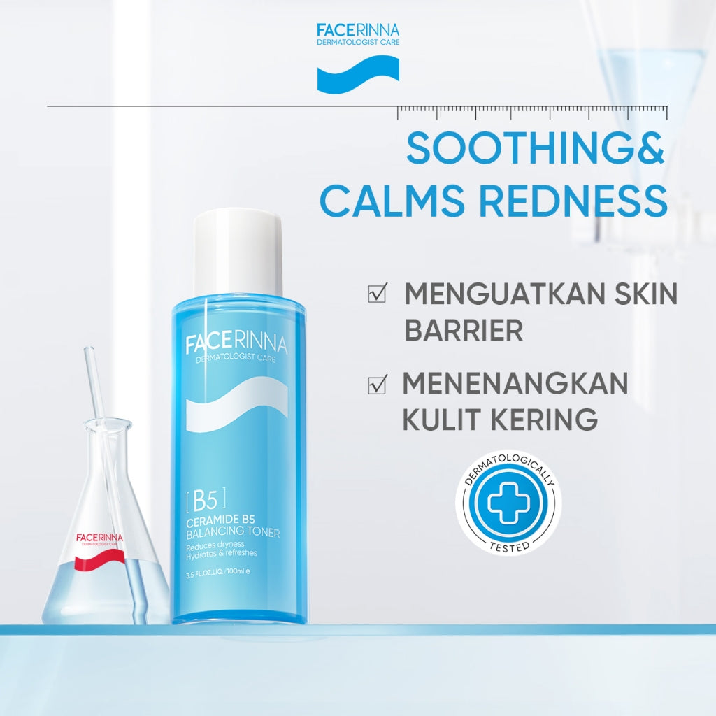 FACERINNA Ceramide B5 Balancing Toner 100 ml | Ceramide Soothing Calming Toner Hyaluronic acid Barrier Essence Toner Memperbaiki penghalang kulit Jaga kulit After-sun Hydrating Sensitive Barrier Care Skincare | Eksfoliasi Wajah Glycocid Acid Glycolic Acid