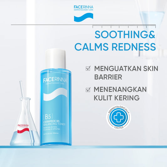 FACERINNA Ceramide B5 Balancing Toner 100 ml | Ceramide Soothing Calming Toner Hyaluronic acid Barrier Essence Toner Memperbaiki penghalang kulit Jaga kulit After-sun Hydrating Sensitive Barrier Care Skincare | Eksfoliasi Wajah Glycocid Acid Glycolic Acid