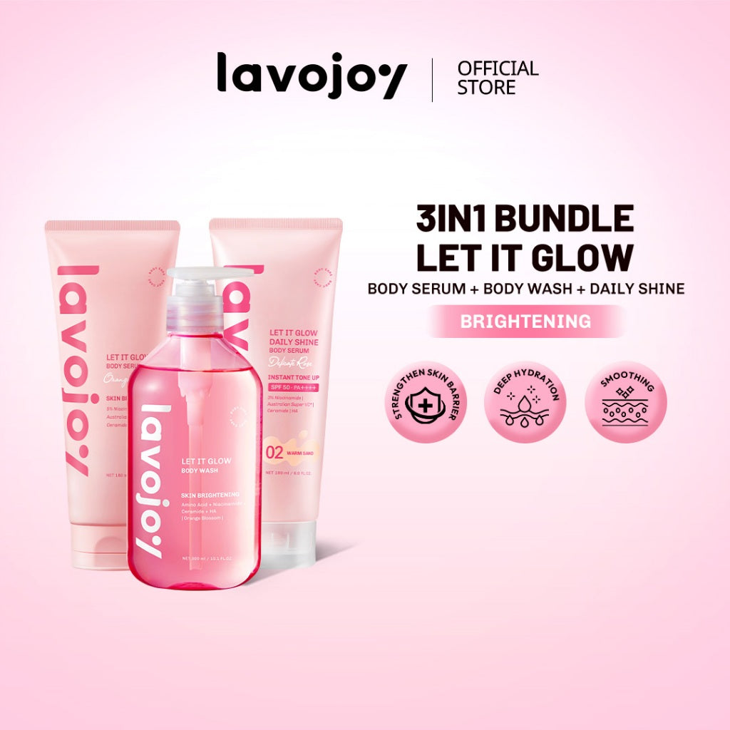 [BRIGHTENING SET] Lavojoy Let It Glow Body Serum Skin Brightening + Body Serum Instant Tone Up SPF 50 PA++++ Body Wash Skin Brightening Upgraded Version 3 in 1 Bundle Set | Mencerahkan dan Melembabkan kulit | Fresh dan Elegant