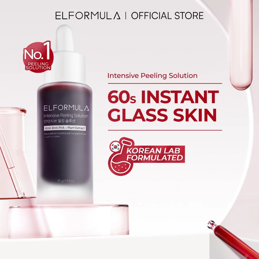 ELFORMULA Intensive Peeling Solution - Peeling Serum Dark Spot Glass Skin Eksfoliasi Wajah Mengangkat Sel Kulit Mati AHA BHA PHA Glowing Smooth Skin Mencerahkan Kulit Halus Blackhead Brightening Whitening Exfoliasi Exfoliating