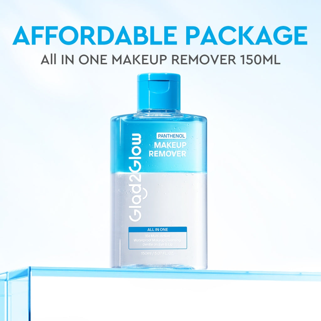 [NEW LAUNCH]Glad2Glow All IN ONE MAKEUP REMOVER Untuk Semua Kulit Lembut cleansing oil Micellar water Penghapus Makeup Waterproof Hapus Riasan Tahan Air dengan dan Dual-Phase Makeup Melting Solution Tanpa Iritasi untuk Kulit Sensitif g2glow official store