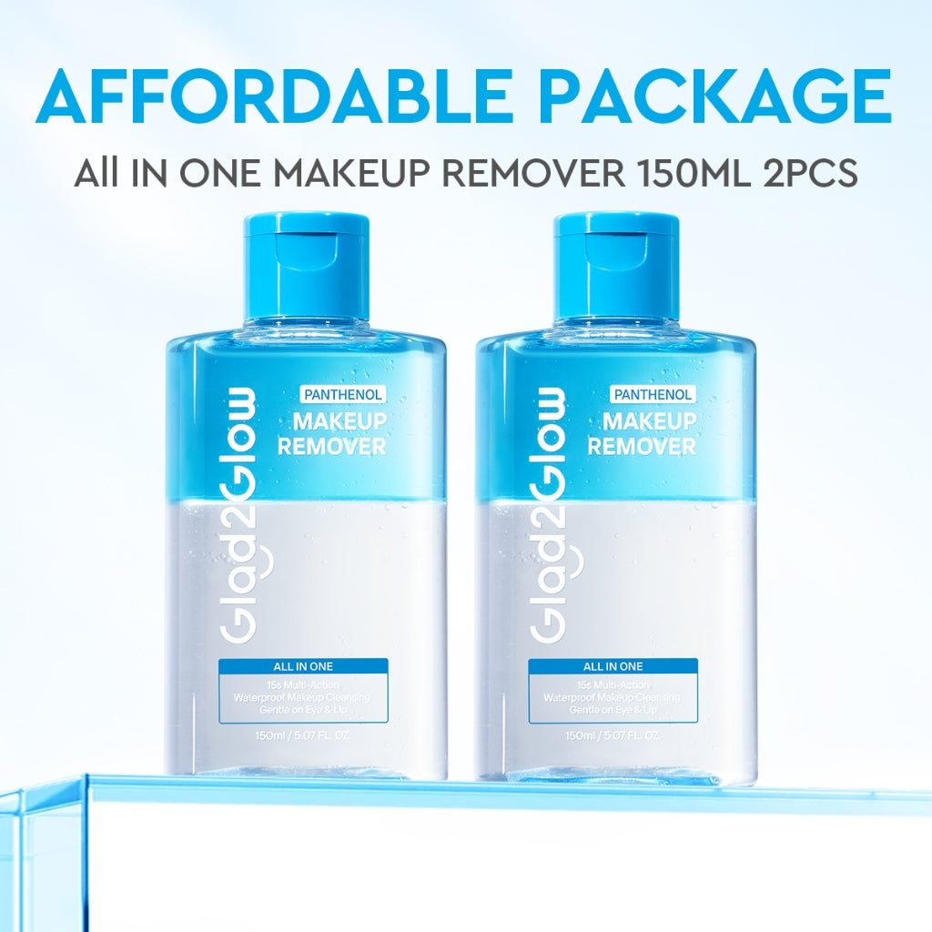[NEW LAUNCH]Glad2Glow All IN ONE MAKEUP REMOVER Untuk Semua Kulit Lembut cleansing oil Micellar water Penghapus Makeup Waterproof Hapus Riasan Tahan Air dengan dan Dual-Phase Makeup Melting Solution Tanpa Iritasi untuk Kulit Sensitif g2glow official store