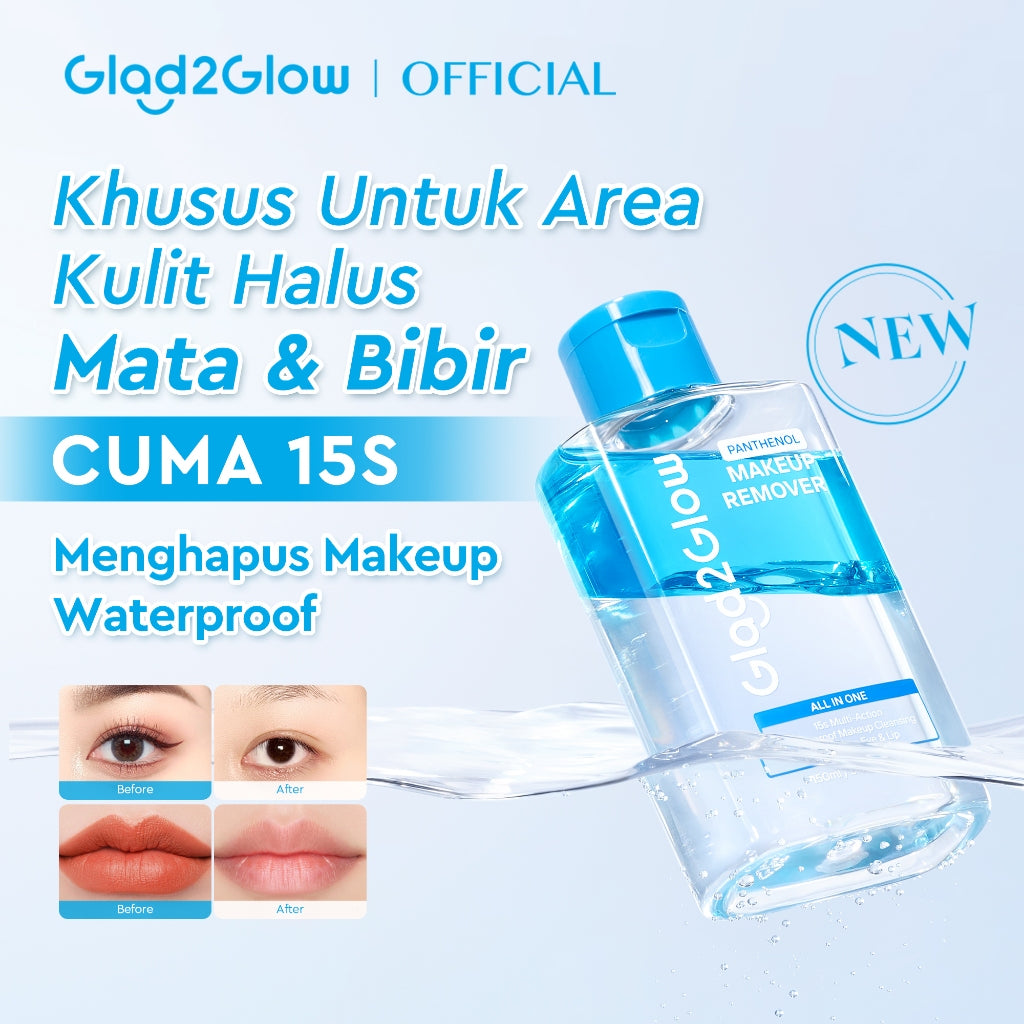 [NEW LAUNCH]Glad2Glow All IN ONE MAKEUP REMOVER Untuk Semua Kulit Lembut cleansing oil Micellar water Penghapus Makeup Waterproof Hapus Riasan Tahan Air dengan dan Dual-Phase Makeup Melting Solution Tanpa Iritasi untuk Kulit Sensitif g2glow official store