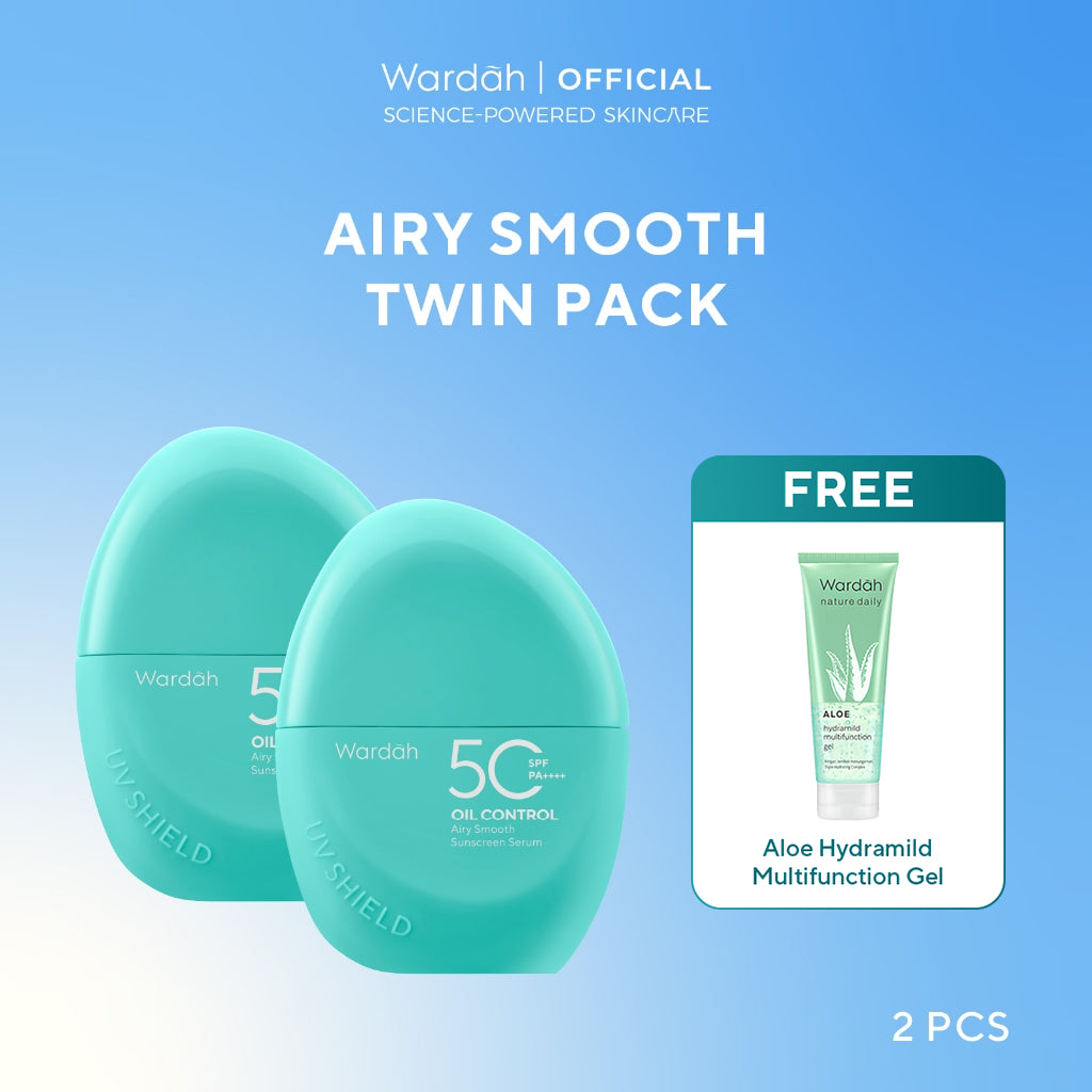 TWINPACK Wardah UV Shield Airy Smooth, Acne Calming, Aqua Fresh, Essential, Tone Up, Physical Sunscreen - Skincare