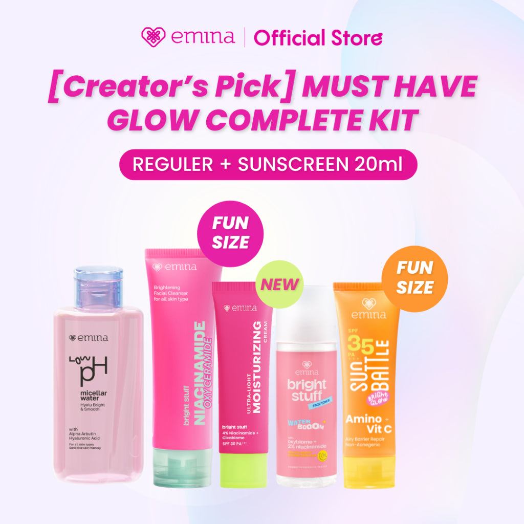 [Creator's PIck] [MUST HAVE] GLOW COMPLETE KIT EMINA BRIGHT STUFF ISI 5 (Micellar Water, Face Wash, Toner, Serum, Moisturizing Cream) Paket Lengkap Cerah Lembap Glowing
