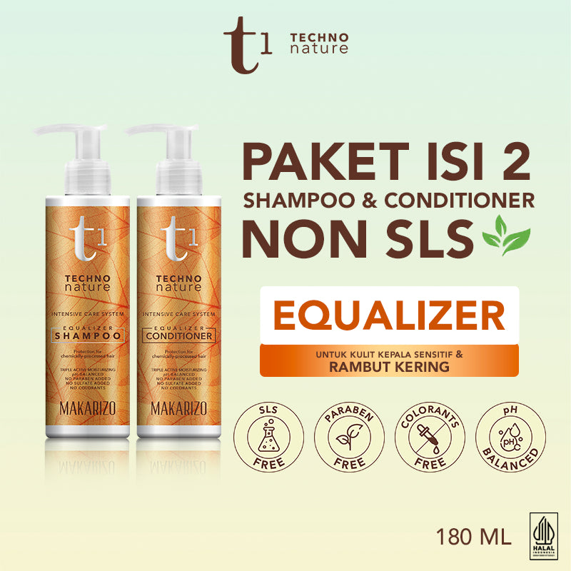 PAKET ISI 2 Makarizo T1 Techno Nature Equalizer Shampoo & Conditioner 180 mL - Shampo Conditioner Non SLS