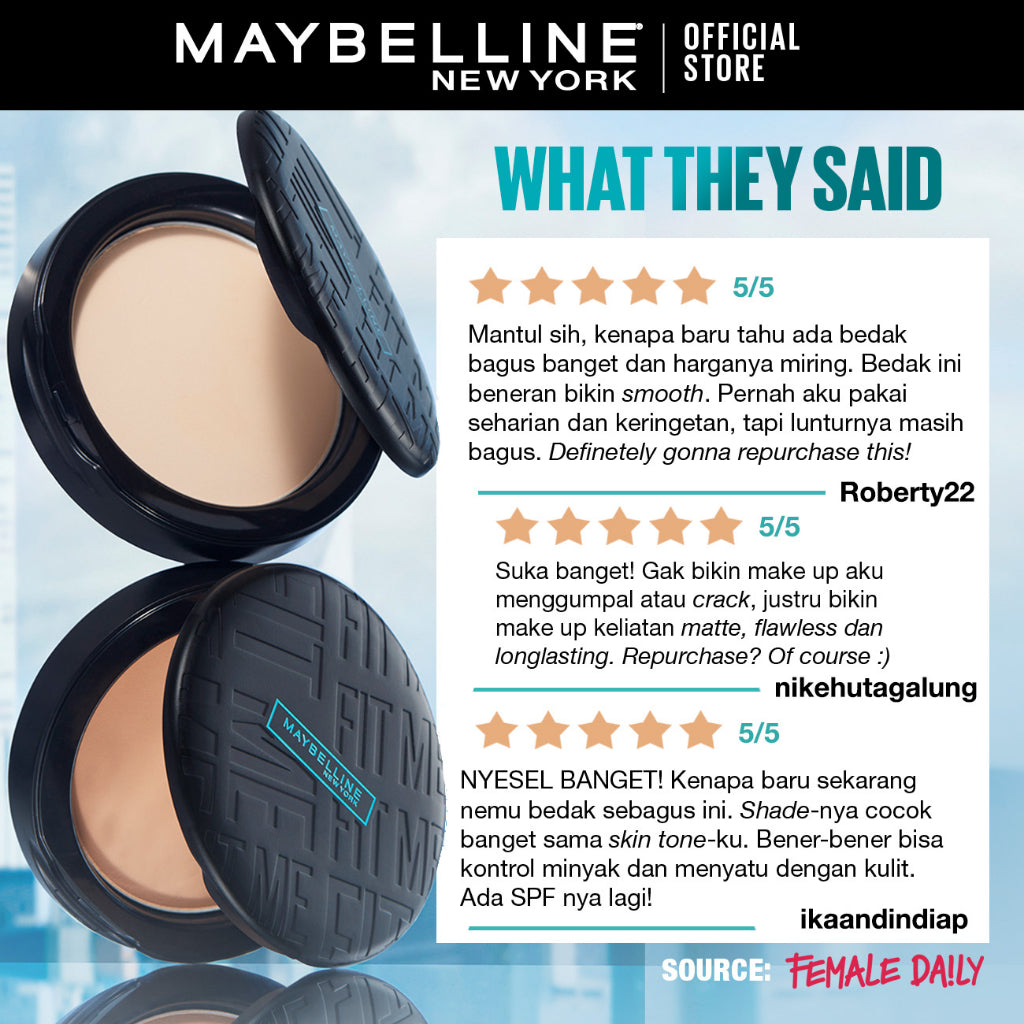 Maybelline Skin Tint Makeup Kit - FIT ME Fresh Tint + Powder | Skin Tint Foundation SPF 50 PA+++ Vitamin C Serum Face Makeup Natural Paket Makeup Bedak Sunscreen