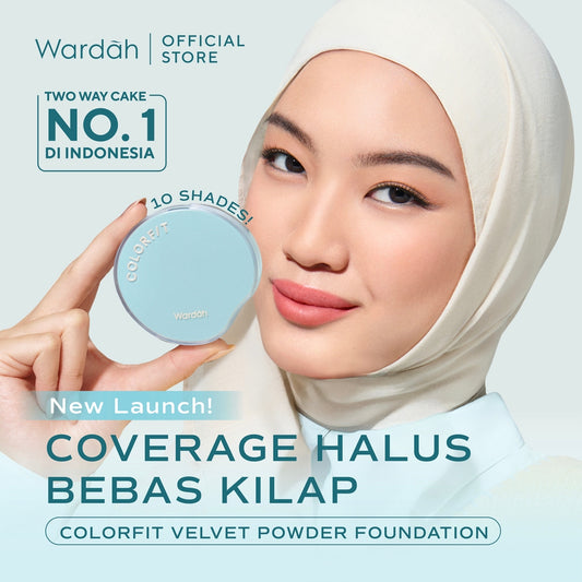 [NEW LAUNCH!] WARDAH Colorfit Velvet Powder Foundation 11 g - Two Way Cake No 1 di Indonesia, Medium-to-High Coverage, Bedak Padat Tahan Lama 16 Jam Flawless Longlasting for All Skin Type, Breathable, Soft-Blur Cover, TWC Cushion Foundation Matte - Makeup