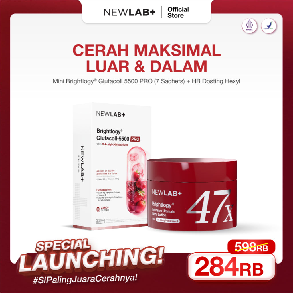 [Best Bundling New Launch] NEWLAB Brightlogy GlutaColl-5500 - PRO| Collagen Glutathione Drink | 13X Efektif Kulit Cerah & Sehat | S-Acetyl-L-Glutathione|Efektif Memutihkan 13X |14 Sachet