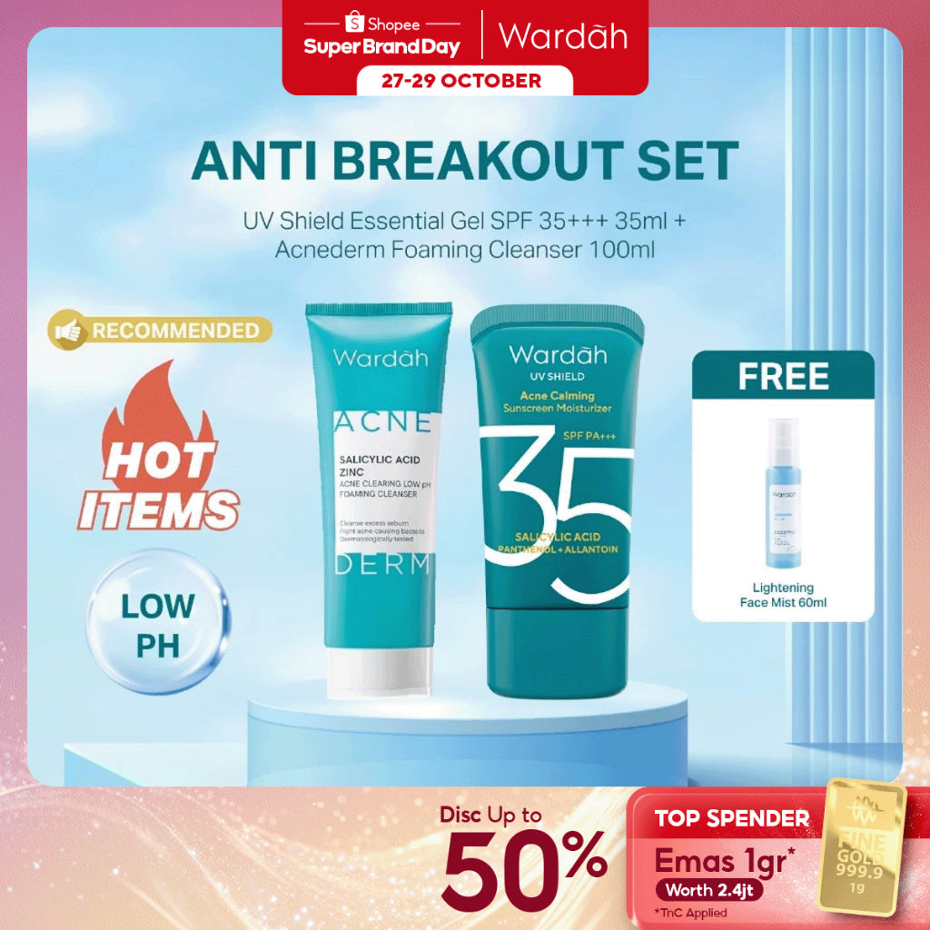 NEW WARDAH Paket Face Wash Gentle Low Ph Lightening Sunscreen UV Shield SPF 35 SPF 50 Sabun Cuci Muka Untuk Semua Jenis Kulit Tanpa Rasa Ketarik Menghidrasi dan Menenangkan Kulit Sunscreen UV Shield Skincare Routine Perawatan Kulit - Skincare