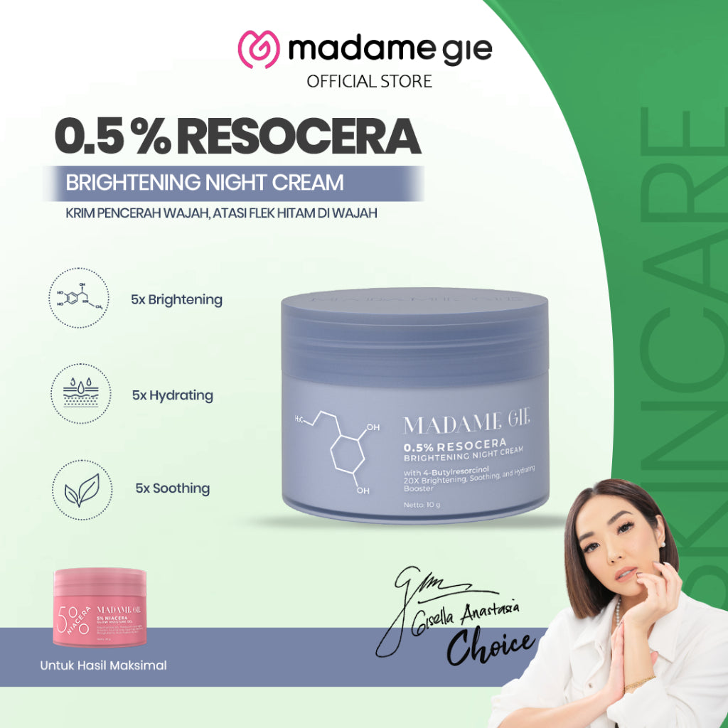 Madame Gie ResoCera Brightening Night Cream | Krim Malam Pencerah Wajah, Atasi Flek Hitam & Bekas Jerawat | Triple power formula Brightening, Hydrating & Soothing | Menjaga Skin Barrier Sehat & Melembapkan Kulit