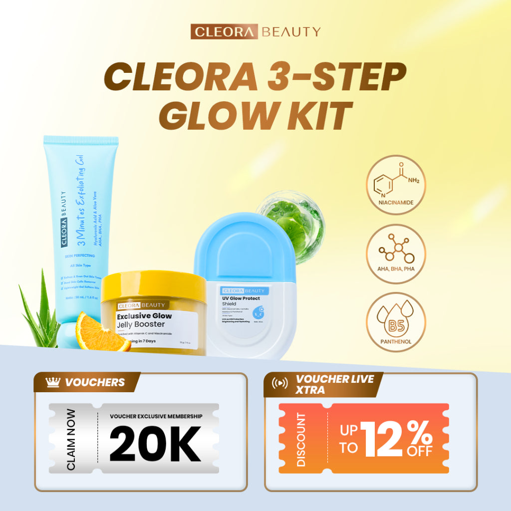 [3IN1 SUPER HEMAT] Cleora Skincare Set - Scincare Wajah Wanita Pria Whitening Mencerahkan Melembabkan Mengatasi Muka Kusam Membantu Mengangkat Sel Kulit Mati Sunscreen Moisturizer Melindungi Dari Sinar Matahari UVA UVB Muka Exfoliasi FaceScrub Gel Jerawat