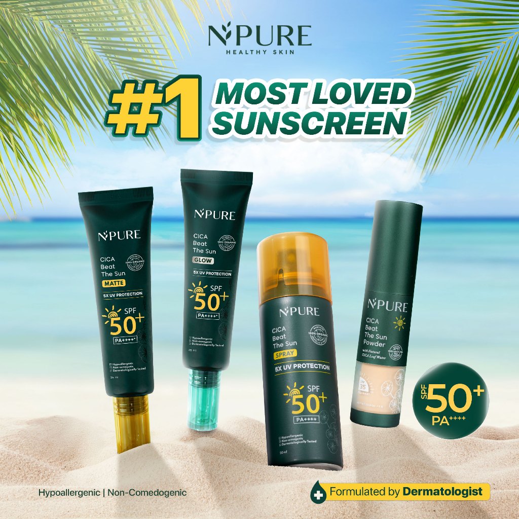 2PCS TWIN PACK SUNSCREEN - NPURE  Cica Beat The Sun Matte / SUNSCREEN HYPOALLERGENIC Acid Extract Beruntusan Hydrating Mencerahkan Wajah