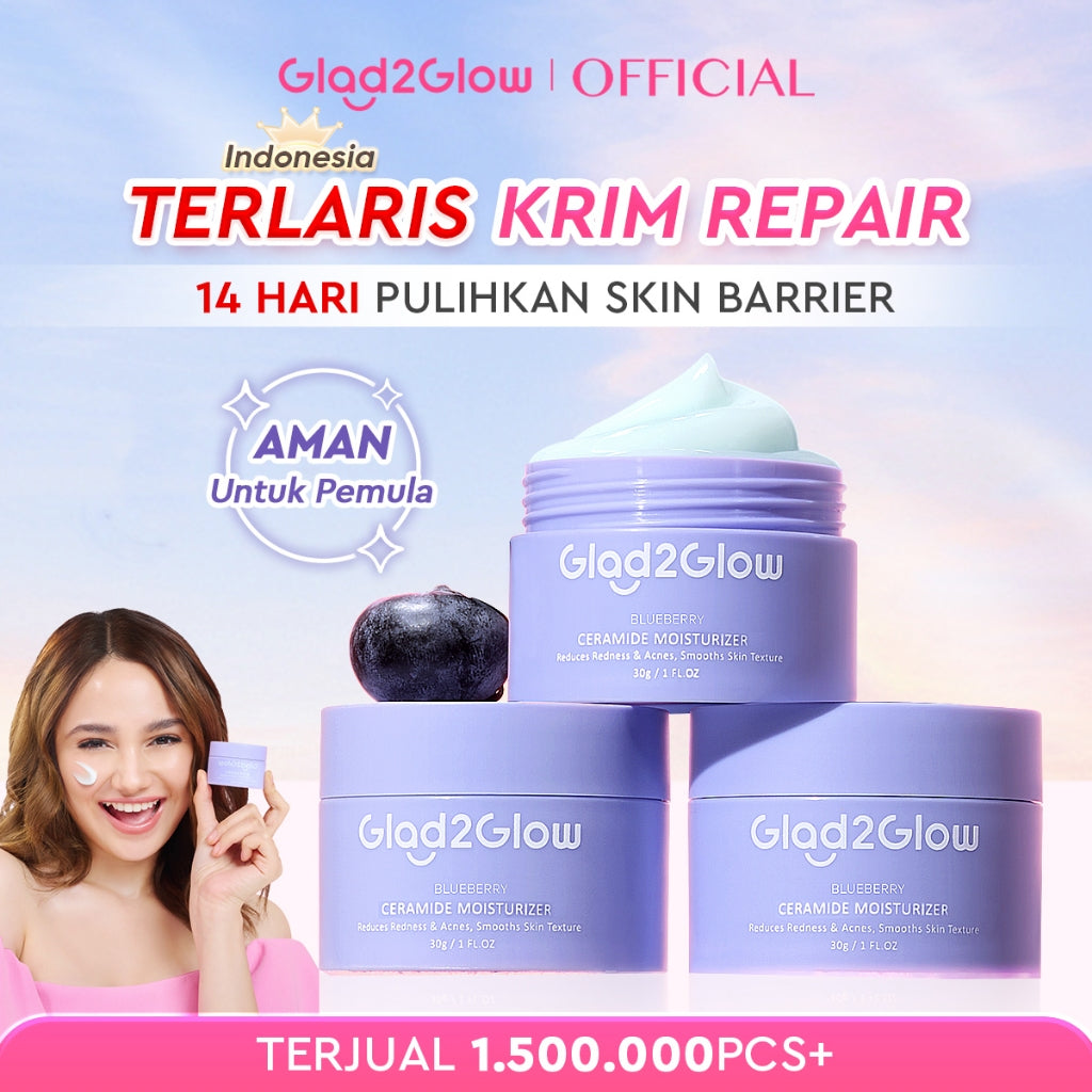 Glad2Glow Blueberry 5% Ceramide Moisturizer Repair Barrier Pulihkan skincare day cream Night Cream krim wajah moisturizer cream repair cream torriden cream cream pemutih wajah skincare bpom Pelembab Wajah Sensitive Skin Care G2G glad2glow official store