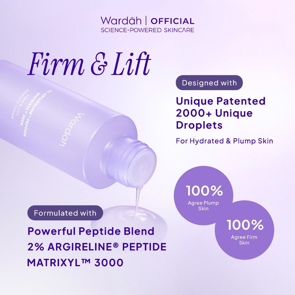 NEW! Wardah 2% Argireline Peptide MatrixylTM 3000 Firm & Lift Essence Toner 100 ml - Mencegah Penuaan Dini, Mengencangkan Kulit, Mengurangi Smile Line, dan Meningkatkan Elastisitas Kulit - Untuk Semua Jenis Kulit - Skincare
