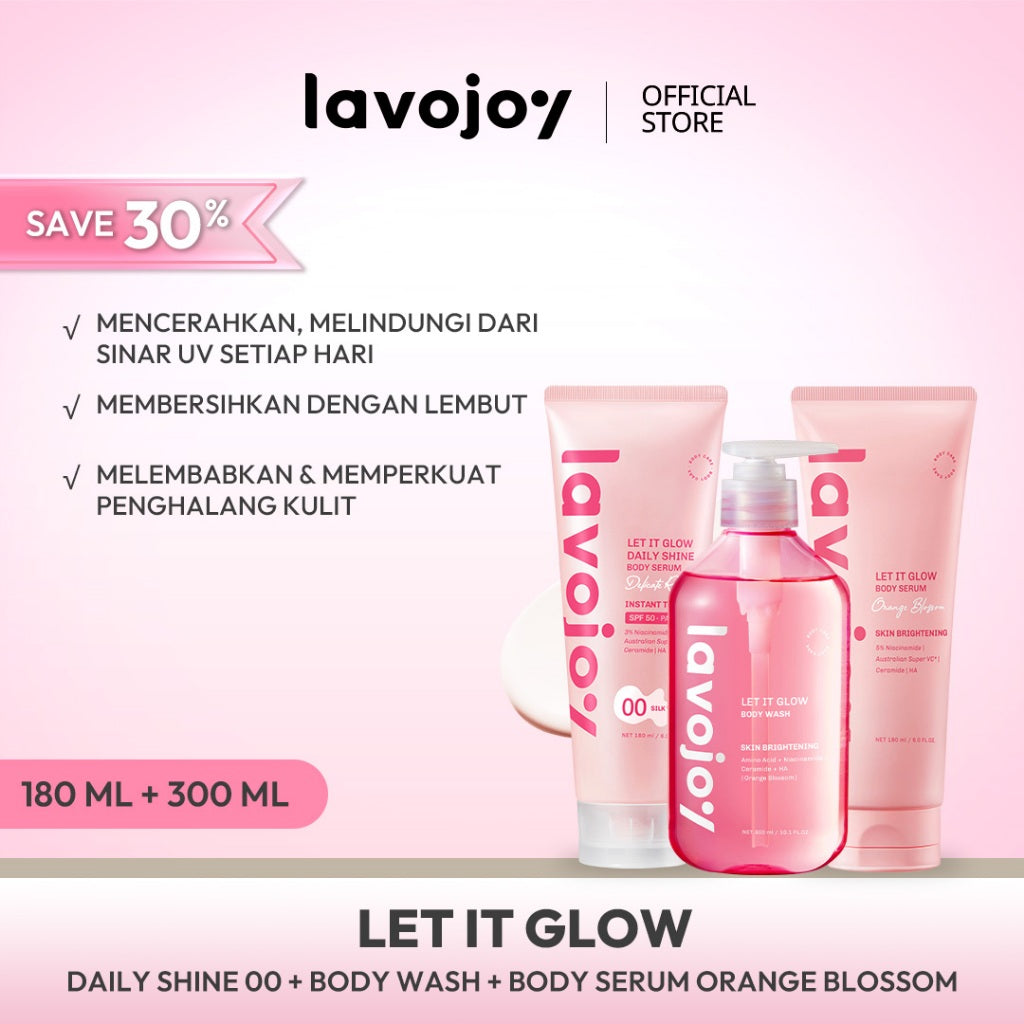 [BRIGHTENING SET] Lavojoy Let It Glow Body Serum Skin Brightening + Body Serum Instant Tone Up SPF 50 PA++++ Body Wash Skin Brightening Upgraded Version 3 in 1 Bundle Set | Mencerahkan dan Melembabkan kulit | Fresh dan Elegant
