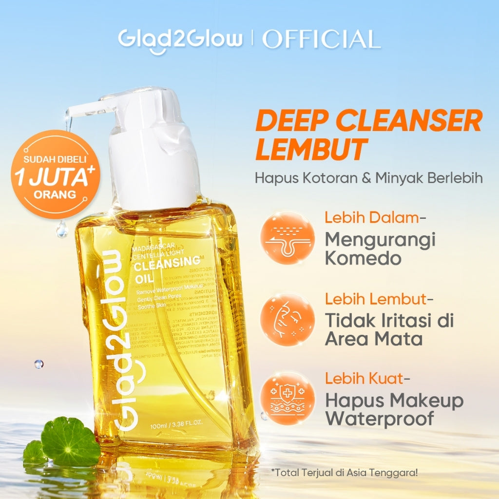 [Ready Stock]Glad2Glow Madagascar Centella Light Cleansing Oil 100ml/200ml micellar water pembersih wajah Penghapus riasan lembut tanpa iritasi Menghapus riasan tahan air dengan cepat dan menyegarkan muka wajah g2glow official store