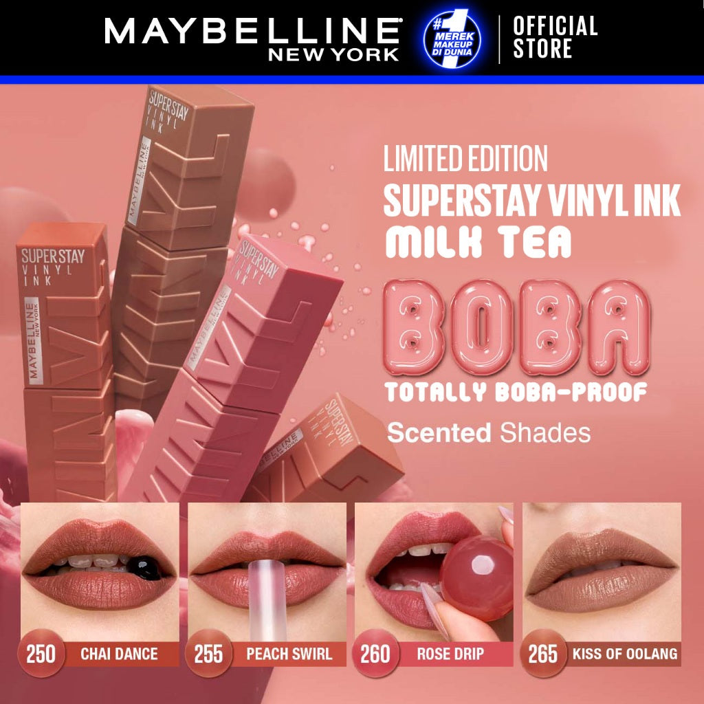 [4 NEW SHADES MILK TEA LIMITED EDITION] MAYBELLINE OFFICIAL Superstay Vinyl Ink 4.2 ml - Shiny Pigmented Liquid Lipstik Lipstick Make Up Lipcream Longlasting Waterproof Tahan Lama 16 Jam Lipstik Lipgloss Lipbalm Liptint