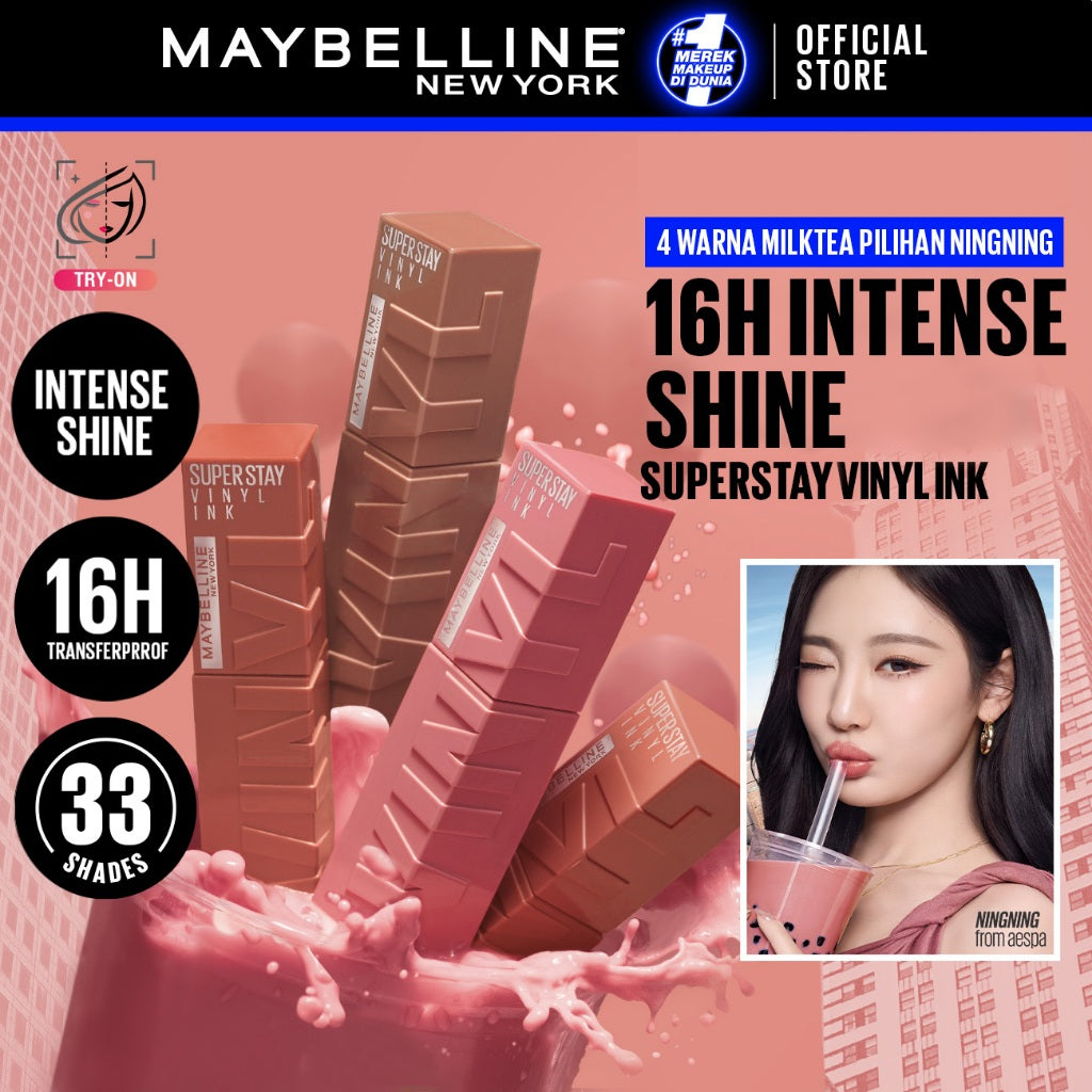[4 NEW SHADES MILK TEA LIMITED EDITION] MAYBELLINE OFFICIAL Superstay Vinyl Ink 4.2 ml - Shiny Pigmented Liquid Lipstik Lipstick Make Up Lipcream Longlasting Waterproof Tahan Lama 16 Jam Lipstik Lipgloss Lipbalm Liptint