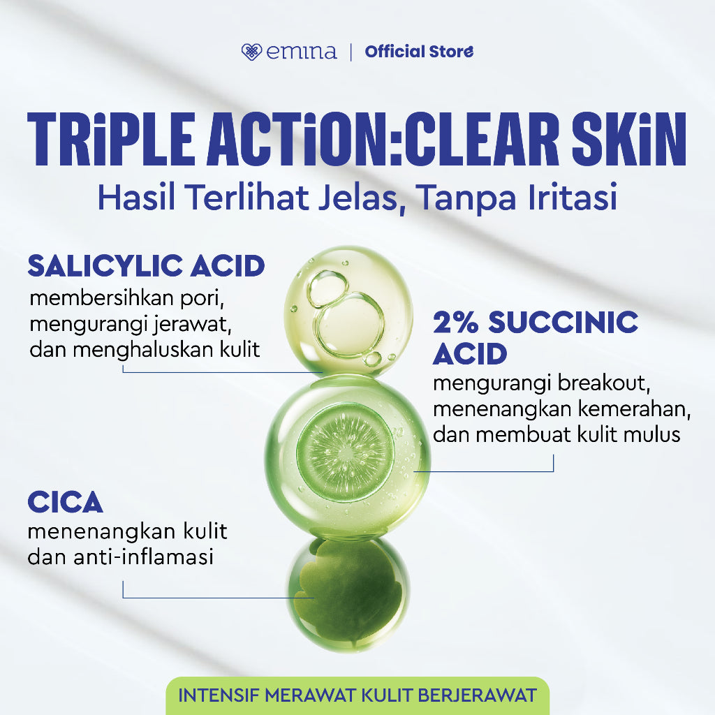 NEW! Emina Cica Triacid Acne Clear Water Gel 30g - Moisturizer Pelembab Jerawat, Meredakan Jerawat, Mengontrol Sebum Wajah, Soothing, untuk Kulit Berminyak/Sensitive, Pelembab Seringan Air | Mengandung Salicylic Acid, Succinic Acid, Lactid acid, Cica