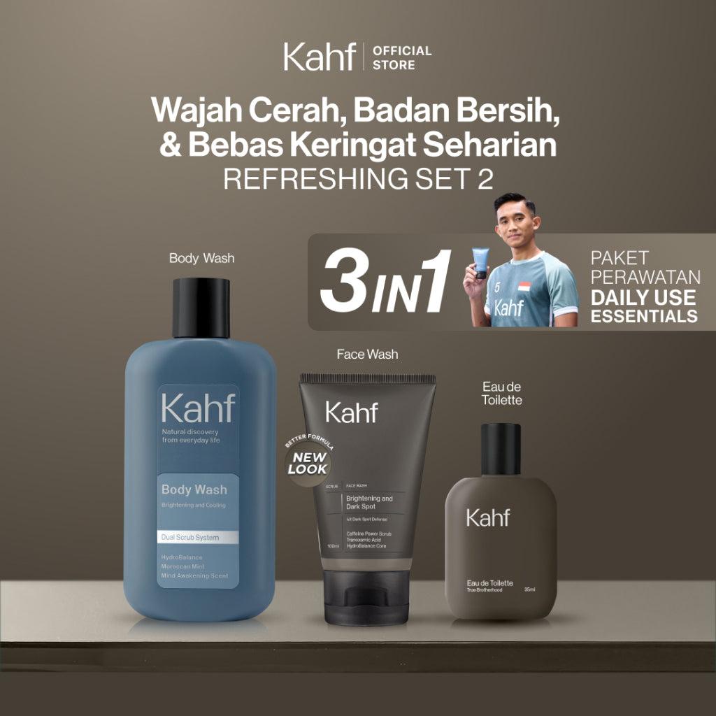 [KAHF BUNDLE 3IN1 PAKET PERAWATAN DAILY USE ESSENTIALS : WAJAH CERAH, BADAN BERSIH, & BEBAS KERINGAT SEHARIAN] Paket Personal Care (Face Wash + Body Wash + Eau de Toilette) - Suitable for Daily Use