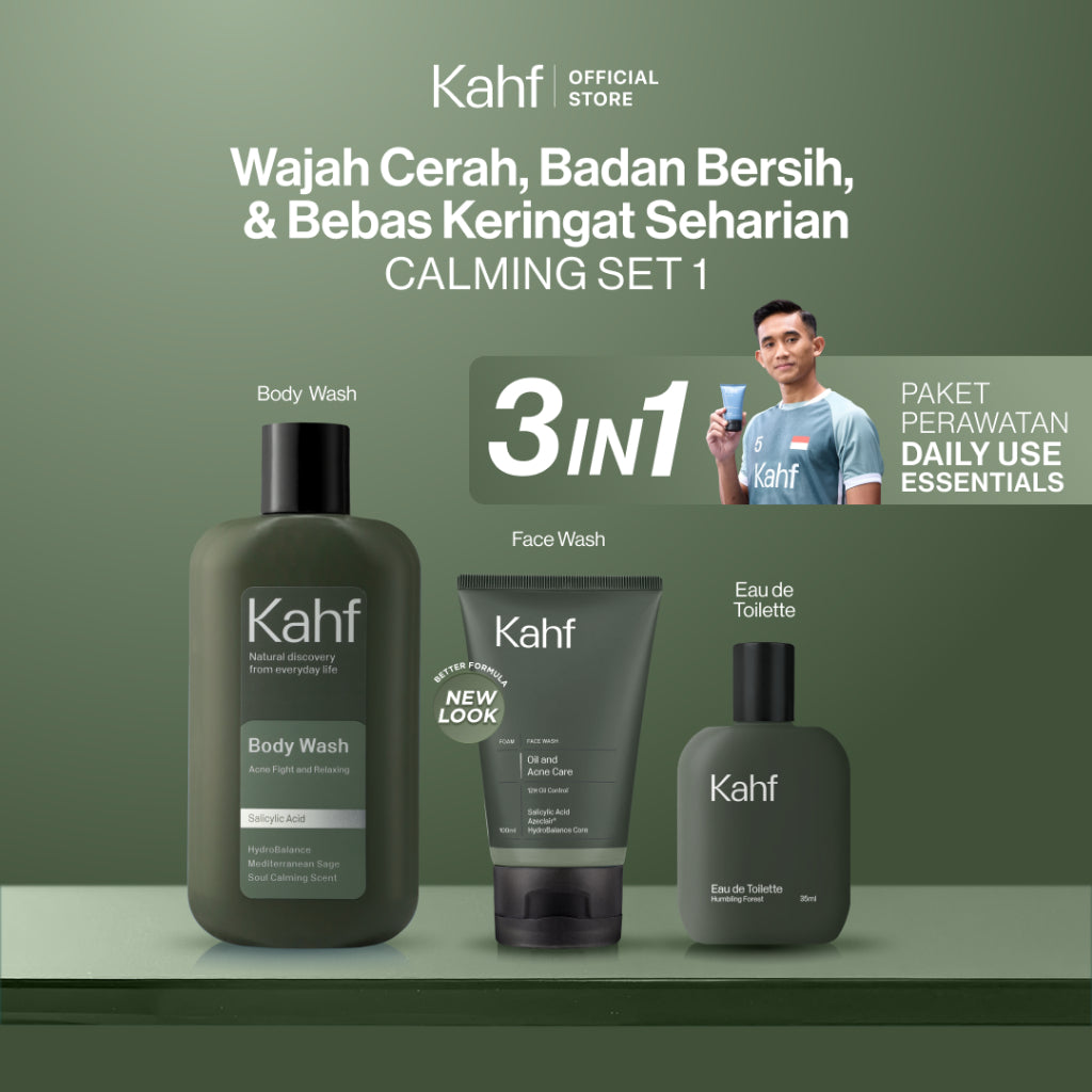 [KAHF BUNDLE 3IN1 PAKET PERAWATAN DAILY USE ESSENTIALS : WAJAH CERAH, BADAN BERSIH, & BEBAS KERINGAT SEHARIAN] Paket Personal Care (Face Wash + Body Wash + Eau de Toilette) - Suitable for Daily Use