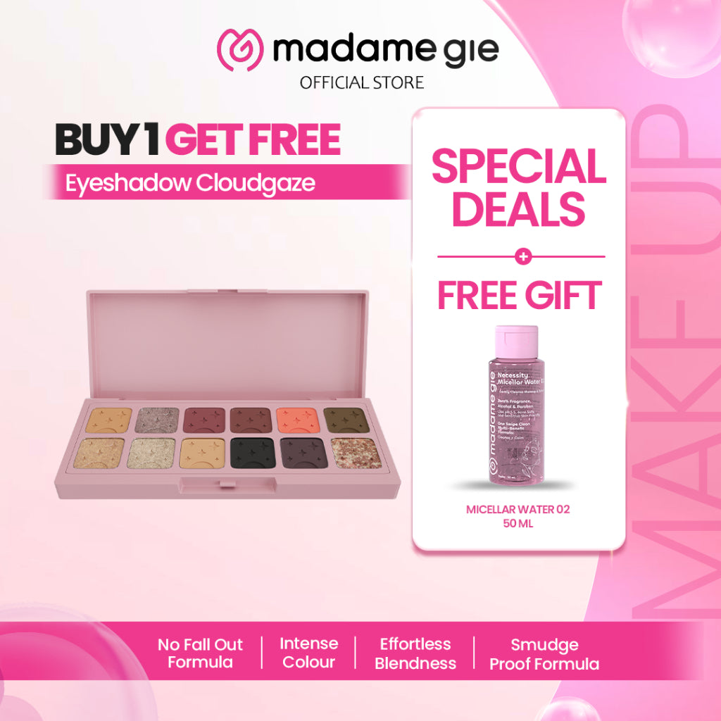 [GRATIS MICELLAR WATER] Madame Gie CloudGaze Eyeshadow Palette 12 Warna – Makeup Eyeshadow | No Fall Out Formula | Pigmented & Tahan Lama | Blendable