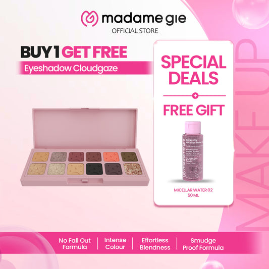 [GRATIS MICELLAR WATER] Madame Gie CloudGaze Eyeshadow Palette 12 Warna – Makeup Eyeshadow | No Fall Out Formula | Pigmented & Tahan Lama | Blendable