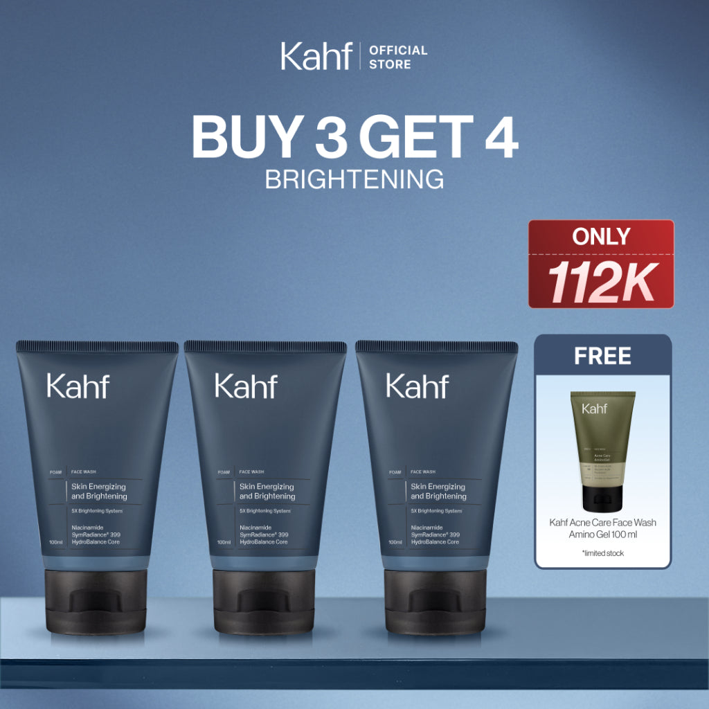 [SPECIAL 11.11 : B3G4 - KAHF BUNDLE 3IN1 PAKET FACIAL WASH] Triple Pack Face Wash 100 ml - Sabun Cuci Muka Pria Brightening, Acne, Oily, Comedo, Sensitive Skin - Wajah Glowing, Jerawat Hilang, Bebas Minyak - Gentle Cleanser Low pH for Daily Use