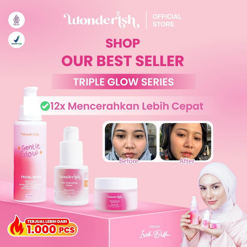 Bundling Wonderish - Paket Triple Glow Booster Series Brightening (Serum, Facial Wash, Moisturizer) by Irish Bella