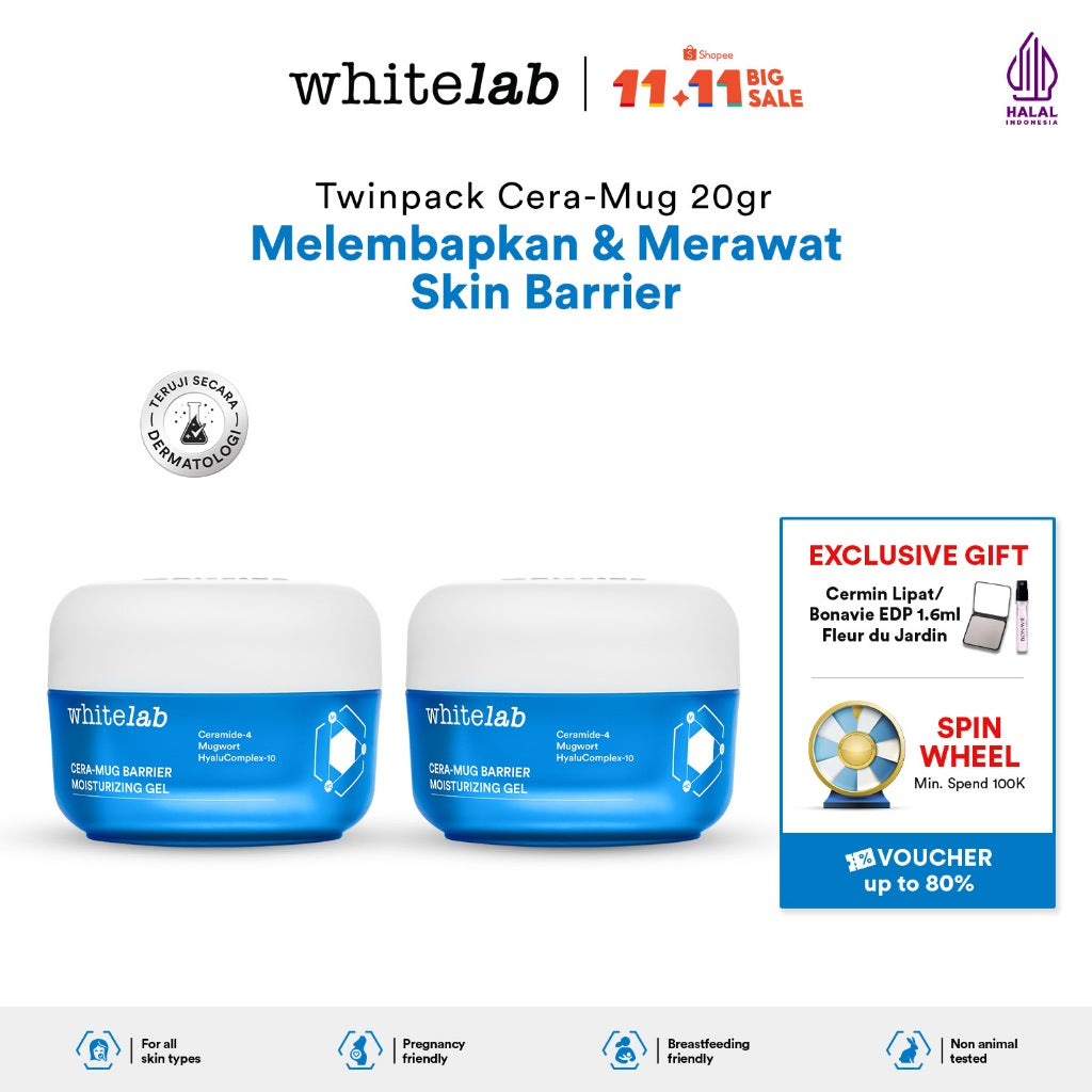 Whitelab Cera-Mug Moisturizer Gel untuk Skin Barrier - Pelembap Kulit Wajah Kering Siang Malam Cera-mug dengan Hyaluronic, Ceramide