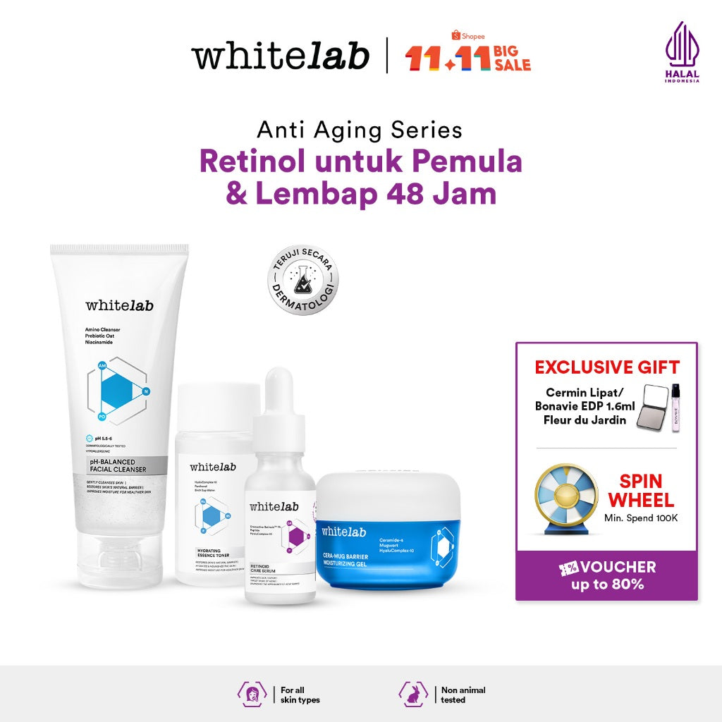 Whitelab 4 pcs Anti Aging Series - Facial Cleanser, Essence Toner, Serum, Moisturizer Paket Skincare