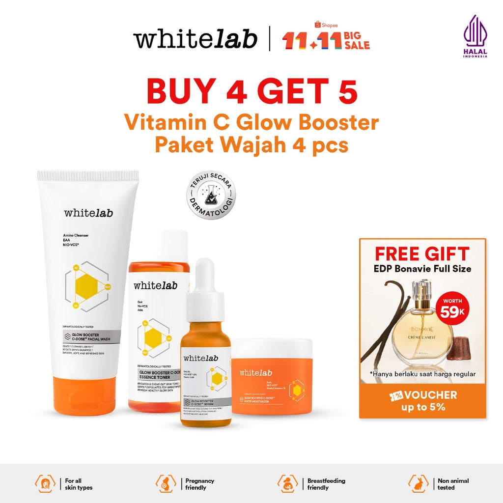 Whitelab 4 pcs Glow Booster C-Dose+ Brightening Paket Wajah - Facial Wash, Toner, Serum, with Moisturizer Paket Skincare