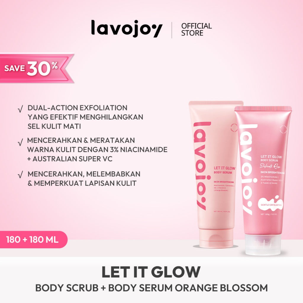 [NEW LAUNCH] Lavojoy Let It Glow Body Scrub DELICATE ROSE 180ML | Body Scrub Untuk Mencerahkan & Meratakan Warna Kulit Dengan 3% Niacinamide + Australian Super VC | Dual-Action Exfoliation Menghasilkan Kulit Yang Lebih Halus Dan Lembut
