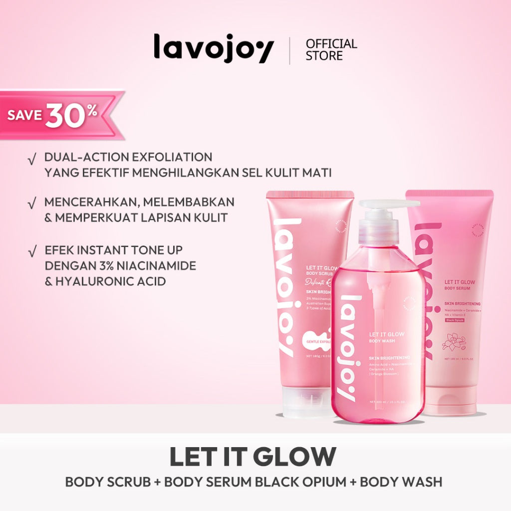 [NEW LAUNCH] Lavojoy Let It Glow Body Scrub DELICATE ROSE 180ML | Body Scrub Untuk Mencerahkan & Meratakan Warna Kulit Dengan 3% Niacinamide + Australian Super VC | Dual-Action Exfoliation Menghasilkan Kulit Yang Lebih Halus Dan Lembut