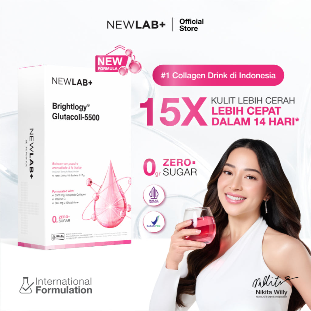NEWLAB Brightlogy GlutaColl-5500| Collagen Drink | Minuman Collagen & Minuman Glutathione BPOM untuk Mencerahkan 15 Sachet