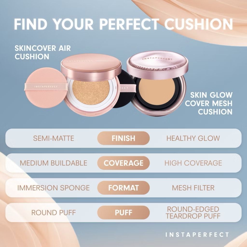 [BPOM] INSTAPERFECT SkinGlow Cover Mesh Cushion SPF50 15g | EXP 2027 | Glowy Finish Foundation | Insta Perfect by Wardah